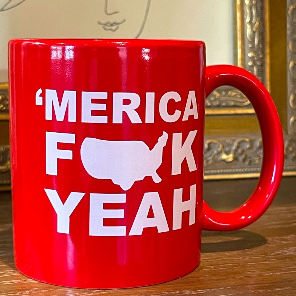 “Merica F**k Yeah” Red Mug approx 3.75”tall x 3”diameter